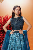 Peacock Blue Sequin Embellished Lehenga Choli Set For Girls