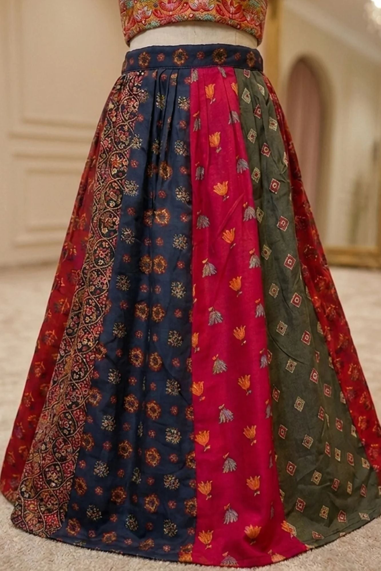 Multicolor Bandhani Printed And Floral Embroidered Lehenga Choli for Girls