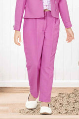 Stylish Lavender Blazer And Pant With Houndstooth Printed Top Set For Girls