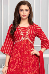 Red Printed And Embroidery Sharara Set For Girls