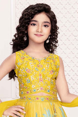 Yellow Lehenga Choli With Printed And Embroidery Work For Girls