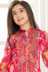 Rani Pink Printed And Sequin Top With Palazzo Set For Girls