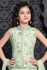 Pista Green Embroidered And Sequin Palazzo Set For Girls