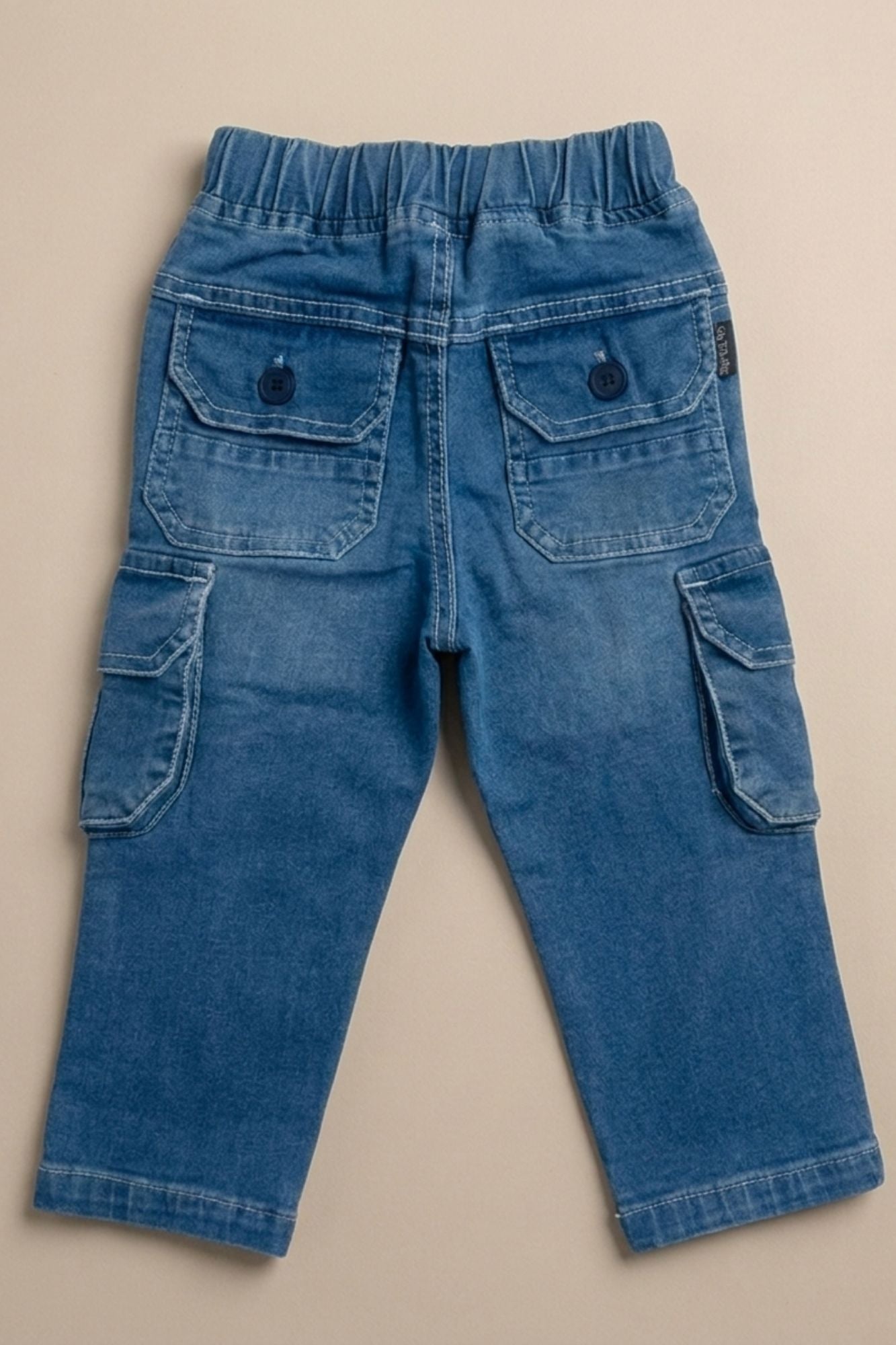 Classic Blue Denim Cargo Jeans with Drawstring Waist