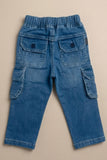 Classic Blue Denim Cargo Jeans with Drawstring Waist