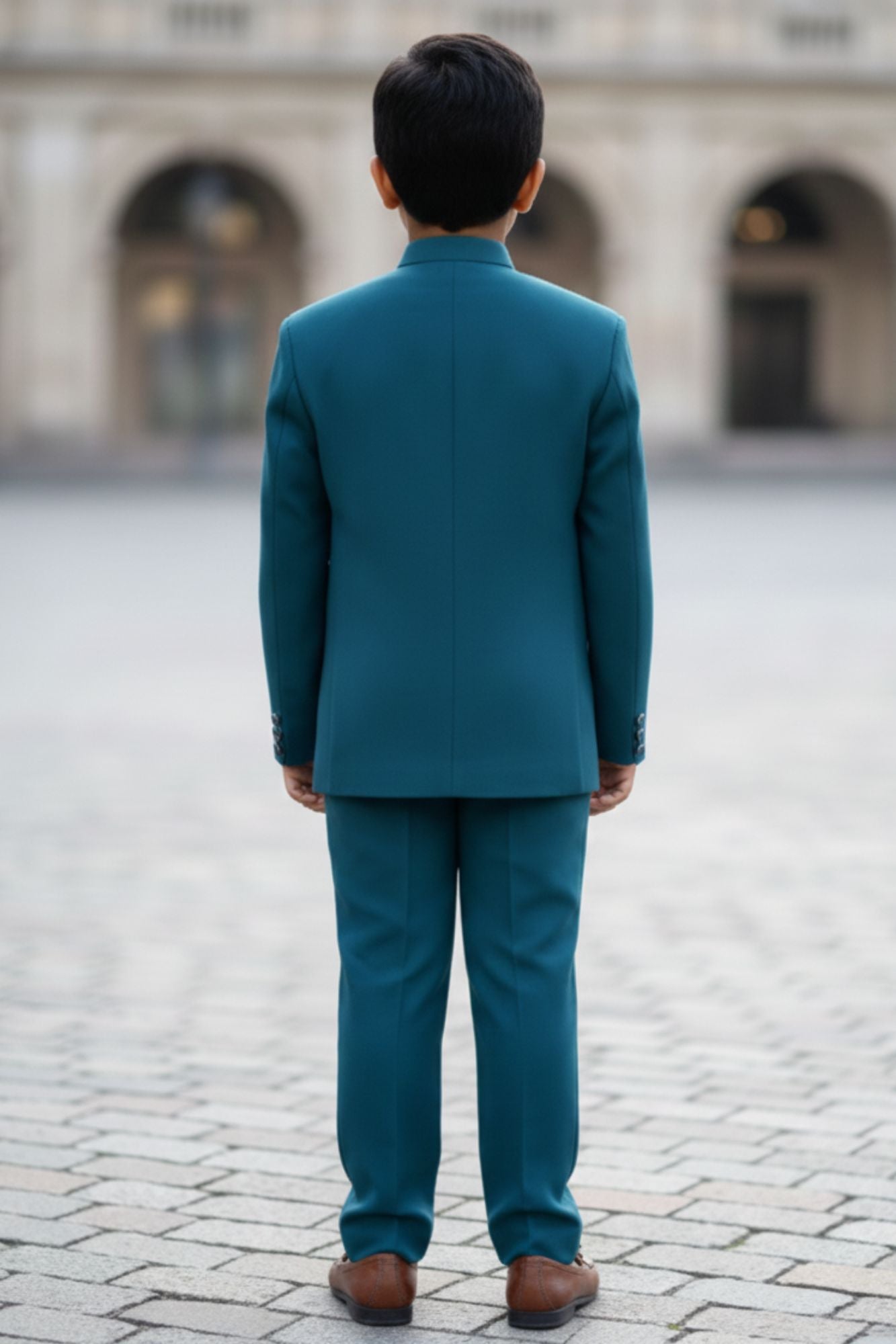 Classic Teal Green Jhodhpuri Suit Set For Boys