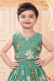 Green Floral Brocade Lehenga Choli Set For Girls