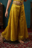 Yellow Sequins Work With Thread Embroidery For Palazzo Set For Girls
