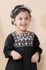 Black Casual Frock With Embroidery Work For Girls