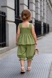 Olive Green Floral Appliqué Top and Capri Co-Ord Set With Floral Applique