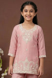 Dusty Pink Embroidered Sharara Set For Girls
