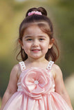 Peach Floral Embellished And Pearl Work Frock For Girls