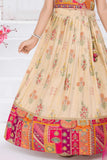 Multicolor Banarasi Silk Pattu Pavadai With Stone Work For Girls