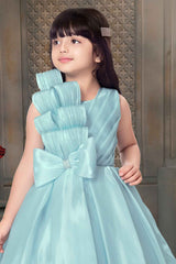 Sky Blue Gown With Bow Embellished For Girls