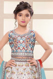 Ivory Multicolor Peacock Printed Lehenga Choli Set For Girls