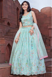 Sky Blue Sleeveless And Sequins Worked Lehenga Choli Set For Girls