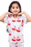 Soft & Stylish White & Red Boat Printed Night Suit Set for Girls