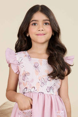Pink Cotton Frock With Butterfly Print For Girls