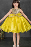 Yellow Sparkle Embellished Party Frock For Girls