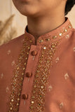 Boys Rust Orange Mirror Embroidered Kurta Pajama Set