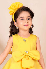 Lemon Yellow Sleeveless And Floral Embellishment Gown For Girls