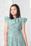 Embellished Aqua Blue Gown with Fancy Sleeves For Girls