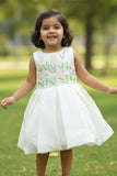 White Floral Sequins Embroidered Party Wear Frock For Girls