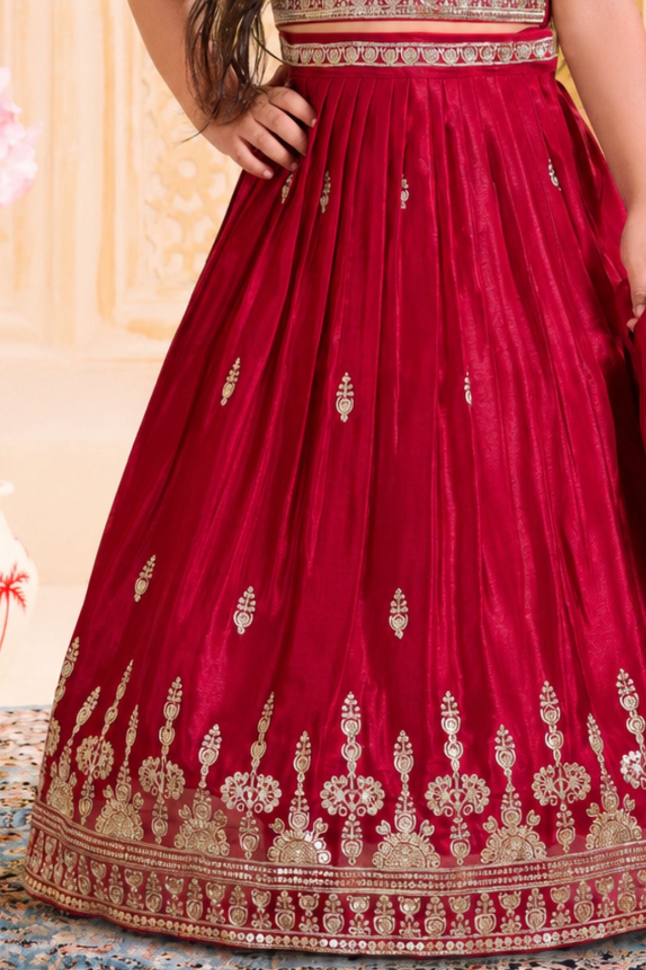 Mughal Jaal Motif Maroon Embroidered Lehenga Choli with Dupatta