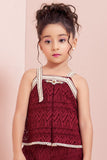 Girls Maroon Sleeveless Shorts Set with Lace Detailing