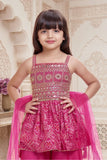 Pink Embroidered Peplum Top Palazzo Set for Girls