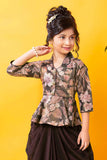 Wine Printed Top With Dhoti Bottom Set For Girls