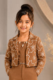 Mocha Embroidered Co-ord Set with Cropped Jacket For Girls