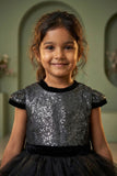 Girls Black Party Wear Frock with Sequin Embellishments