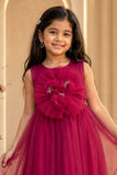 Rani Pink Party Frock with Oversized Floral Appliqué For Girls