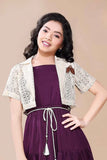 Purple Midi Dress With Lace Shrug  For Girls