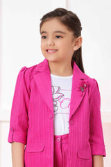 Pink Overcoat With White T Shirt And Bottom For Girls