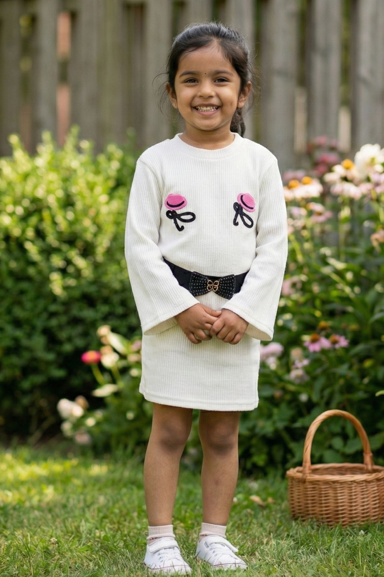 White Embroidered Top & Skirt Co-ord Set For Girls