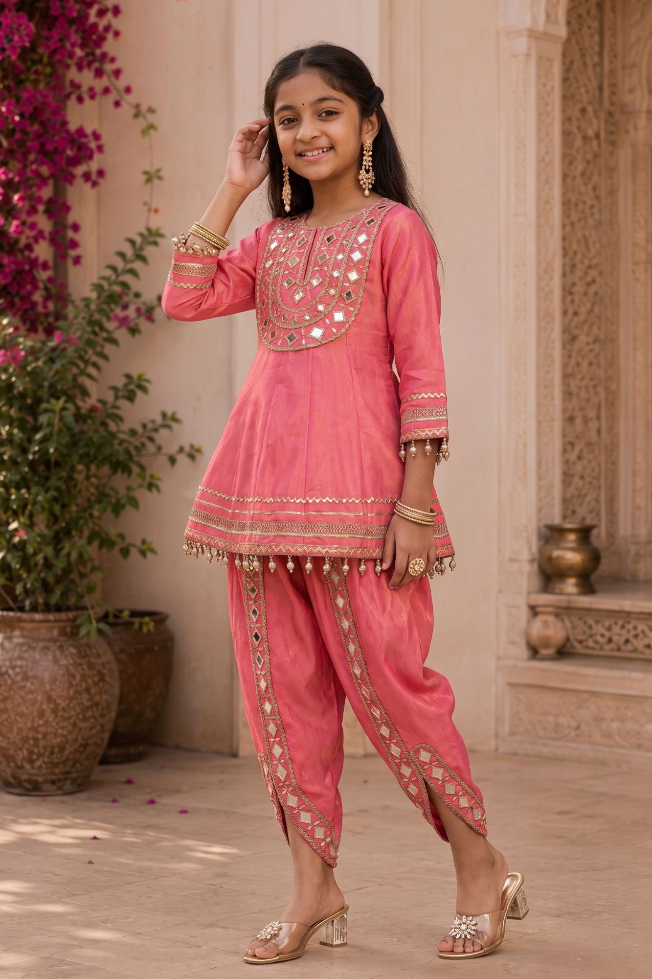 Dusty Pink Mirror Work Dhoti Kurta Set