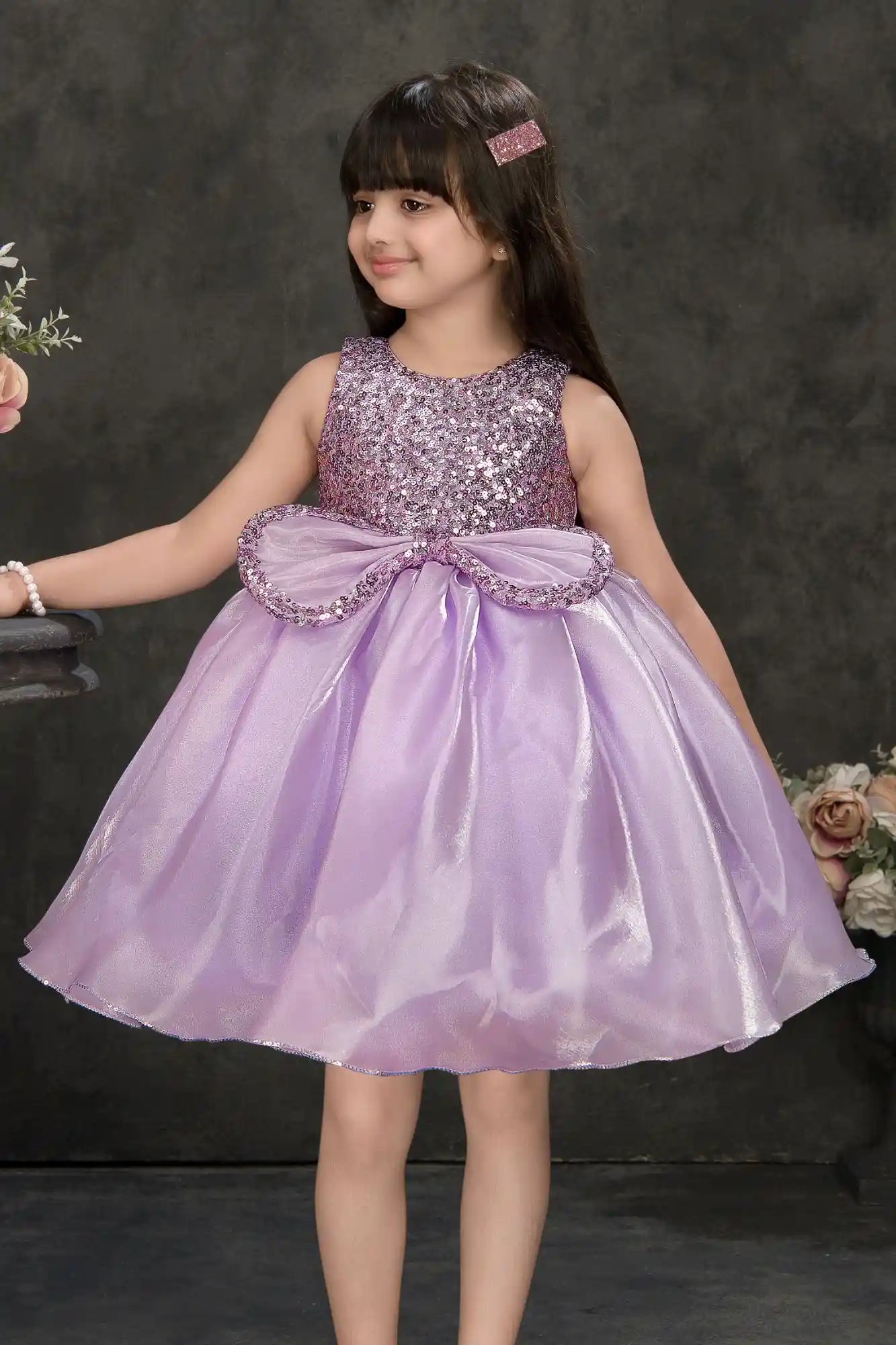 Lavender Sparkle Embellished Party Frock For Girls