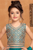 Teal Green Lehenga Choli With Sequin Work And Embroidered For Girls