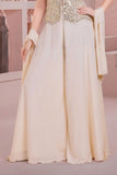 Cream Mirror Embellished Palazzo Set With Dupatta