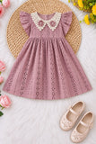 Girls Onion Pink Lace Collar Floral Applique Yoke Frock