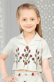 Off White Floral Embroidered Shirt And Skirt Set for Girls