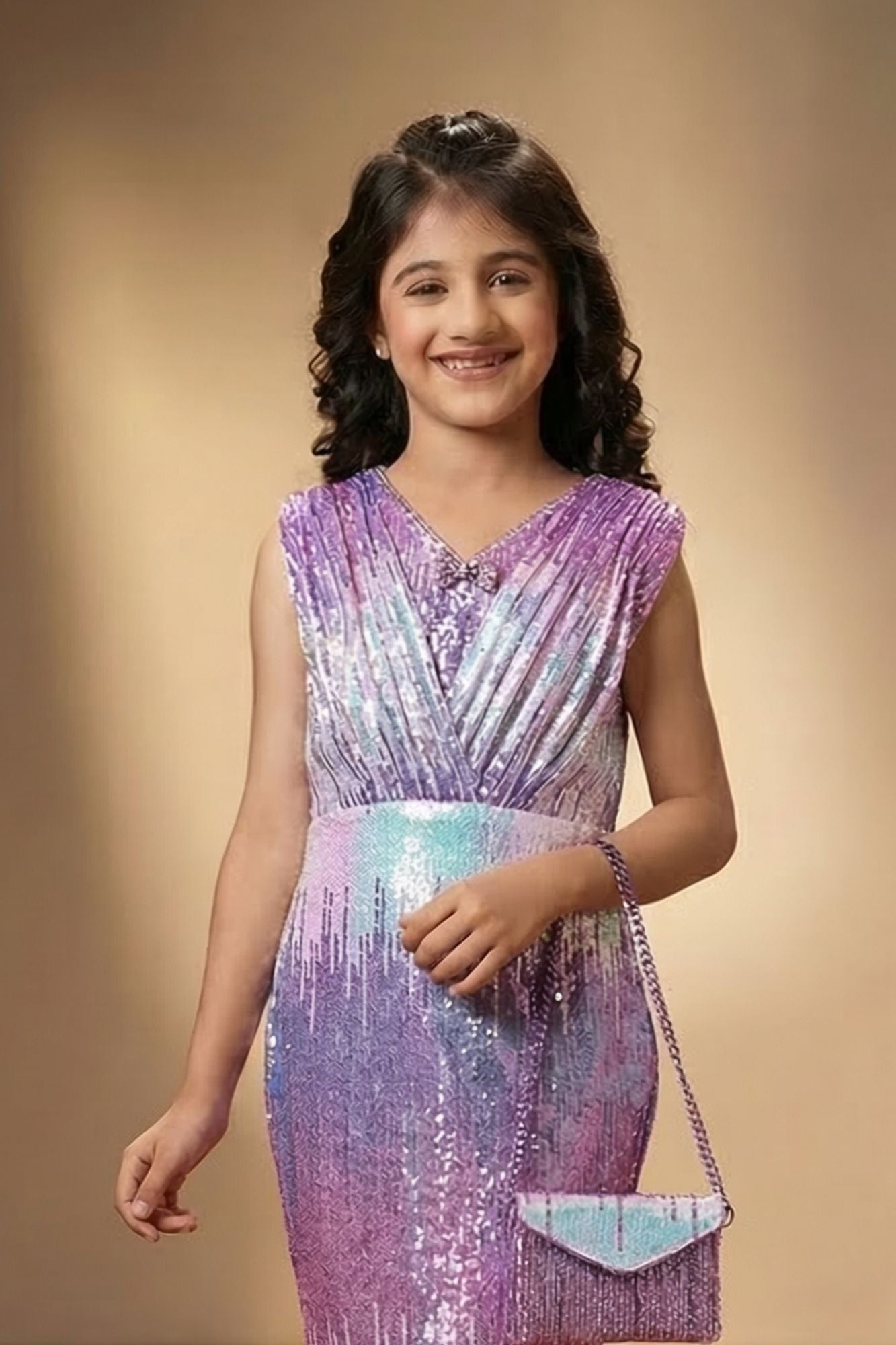 Lavender Sequin Ombre Party Wear Gown For Girls