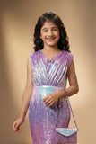 Lavender Sequin Ombre Party Wear Gown For Girls