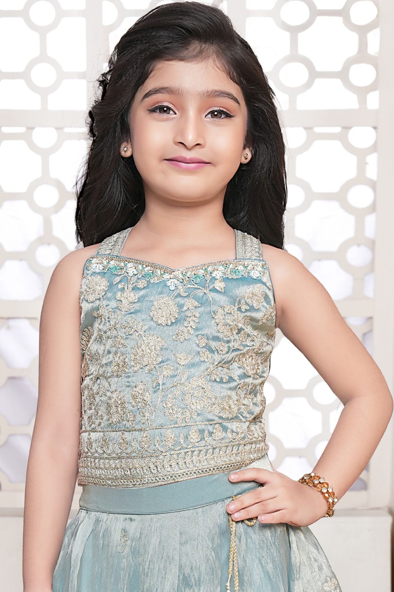 Sky Blue Heavy Embroidered Lehenga Choli For Girls