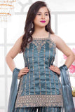 Blue Designer Embroidered Palazzo Set For Girls