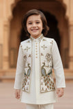 Ivory Embroidered Kurta Jacket Set with Peacock Motif For Boys