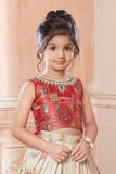 Cream And Rani Pink Print And Traditional Patchwork Lehenga Choli For Girls