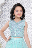 Sea Green Embroidered Lehenga Choli with Sequin Detailing For Girls